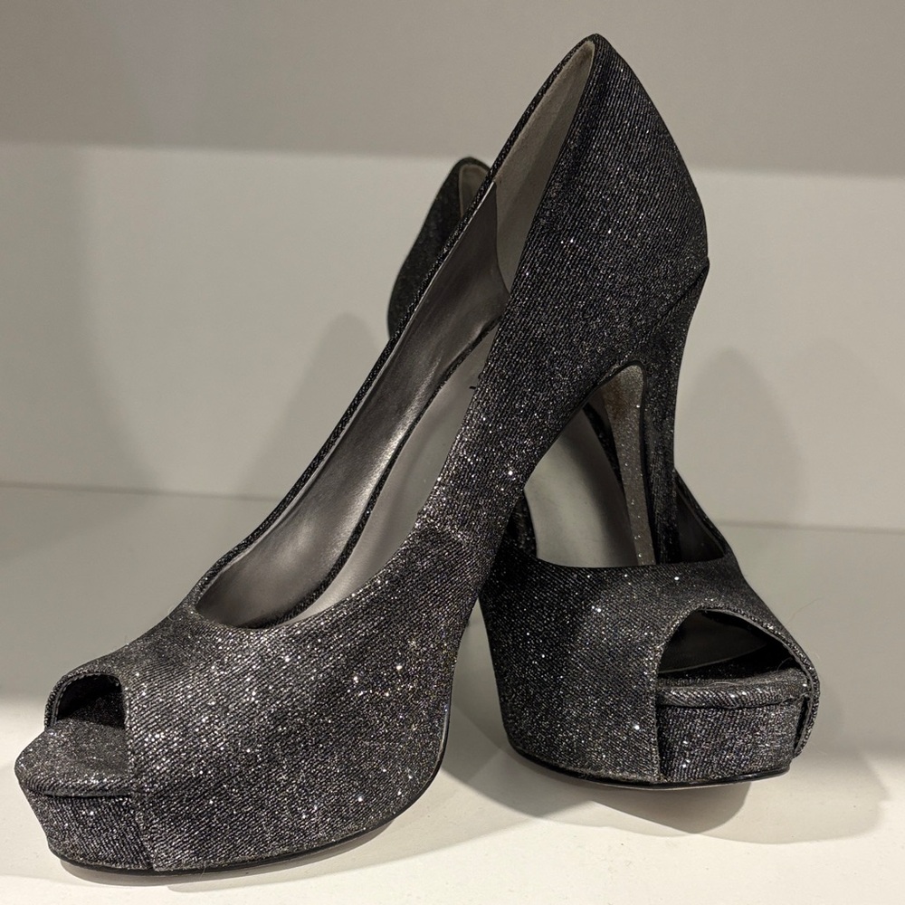 Nine West Sparkling Black Peep Toe Heels